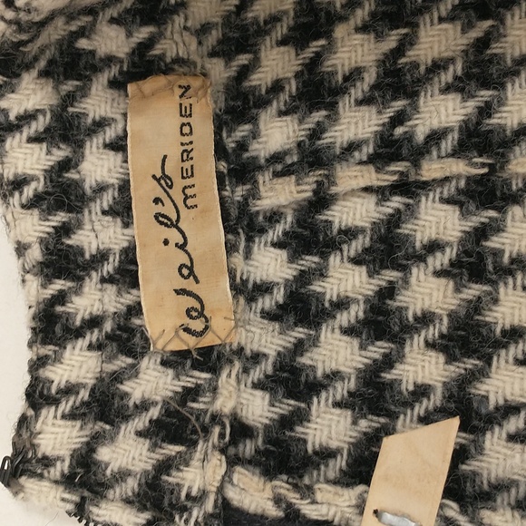 Vintage 60s Wool Dress Houndstooth Check Black & White Classy Midi SeeMeasure - Picture 8 of 16